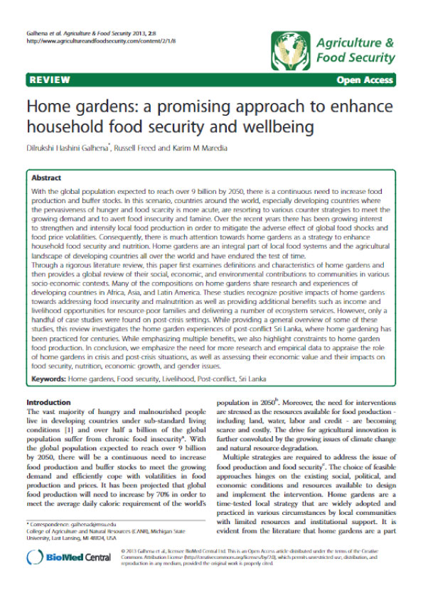 Home gardens: a promising approach to enhance household food security and wellbeing