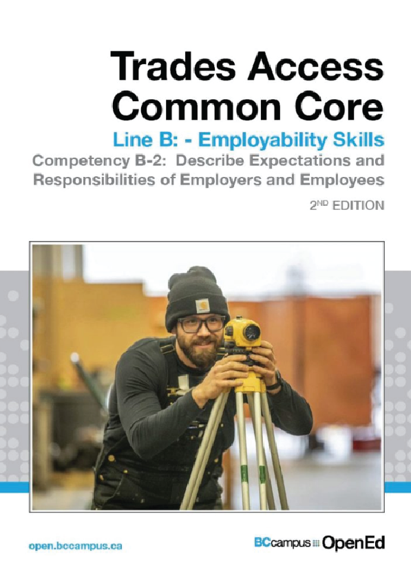 Trades Access Common Core Competency B-2 Describe Expectations and Responsibilities of Employers and Employees – 2nd Edition